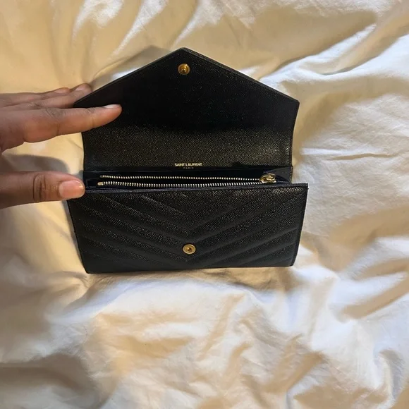 Yves Saint Laurent Black Leather Wallet with Gold Logo - Picture 3 of 8